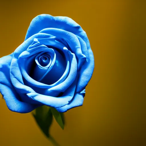 Prompt: A realistic high quality photograph of a single long stemmed beautiful blue rose against a white background