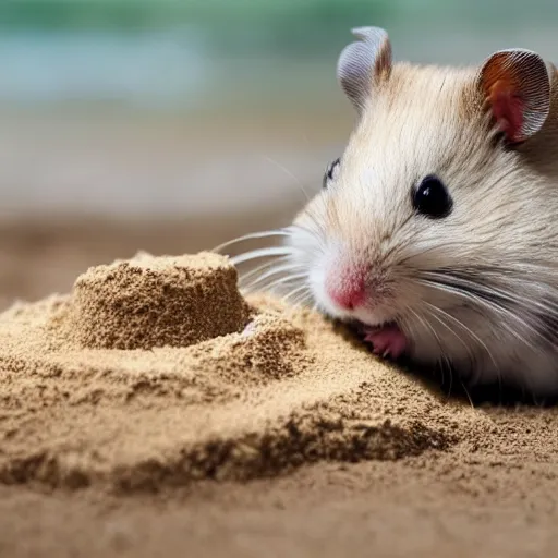 Image similar to Photo of a hamster making a sandcastle, highly-detailed 4K award-winning