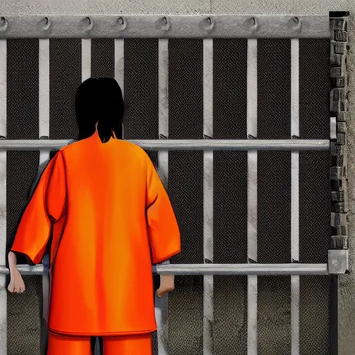 Image similar to horse with orange inmate clothes, in a jail