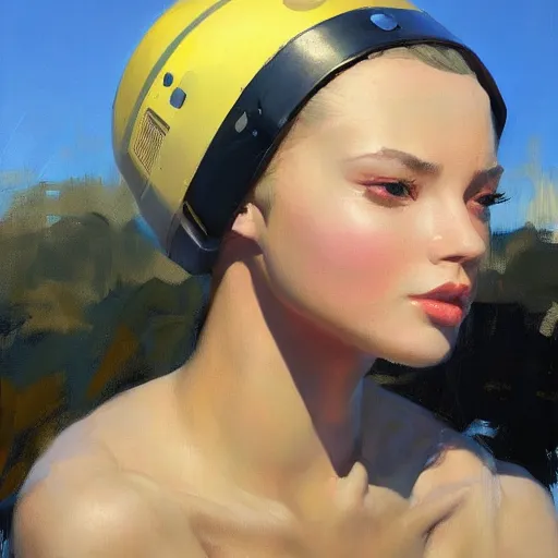 Image similar to Greg Manchess portrait painting of a robotic girl, medium shot, asymmetrical, profile picture, Organic Painting, sunny day, Matte Painting, bold shapes, hard edges, street art, trending on artstation, by Huang Guangjian and Gil Elvgren and Sachin Teng