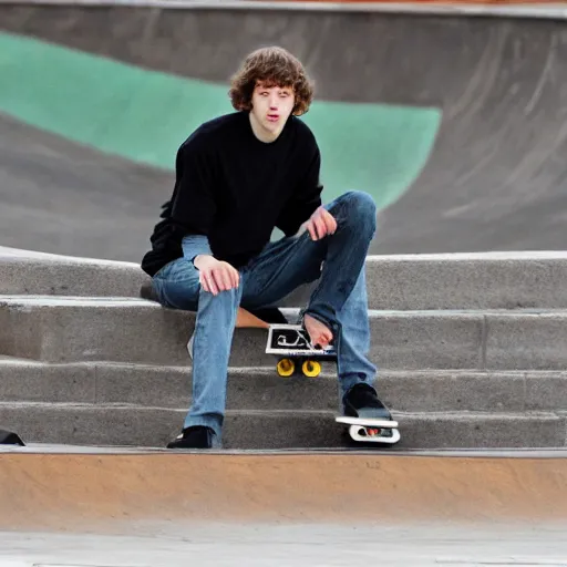 Image similar to jesse eisenberg, at a skatepark