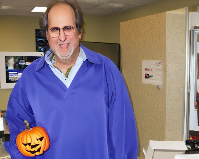 Prompt: color studio photo chevy chase dressed as chase bank for halloween costume, detailed