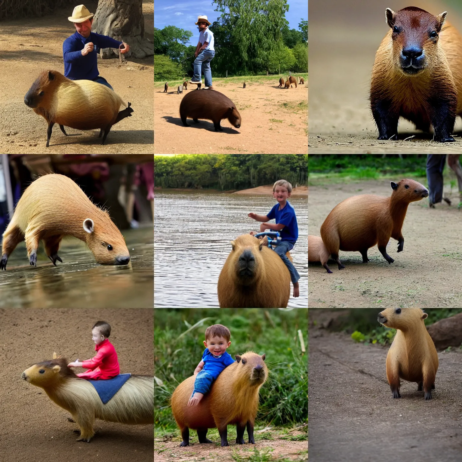 Prompt: Tiny man riding a capybara