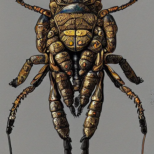 Prompt: A complex scarab insect, highly detailed and intricate, by kim jung gi , 8k