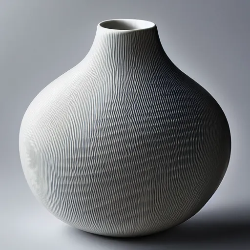 Prompt: “ a 6 0 mm photograph of a parameteric ceramic vase that is smooth and reminiscent of fluid dynamics ”