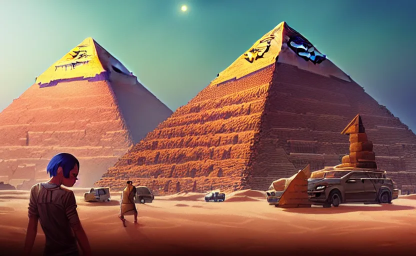 Prompt: highly detailed surreal vfx portrait building the pyramids in egypt, stephen bliss, unreal engine, greg rutkowski, loish, rhads, beeple, makoto shinkai and lois van baarle, ilya kuvshinov, rossdraws, tom bagshaw, global illumination, detailed and intricate environment