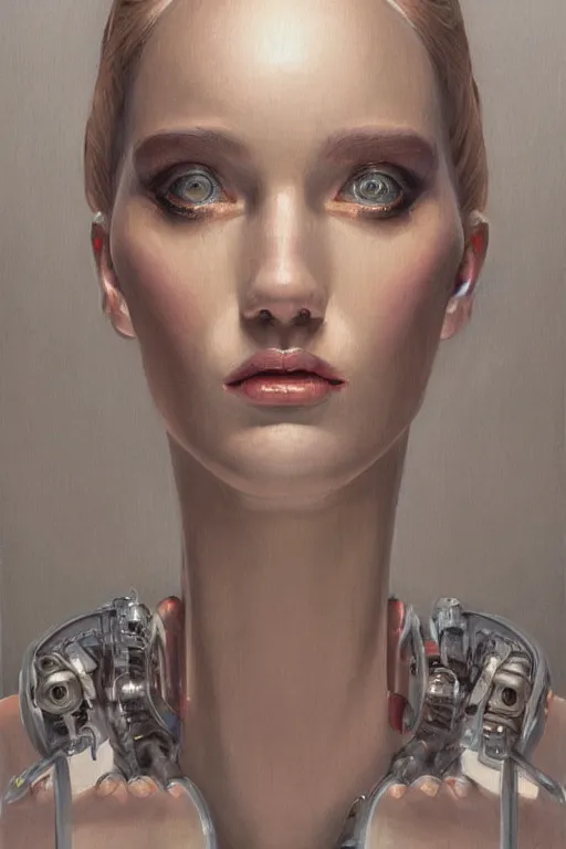 Prompt: portrait of robot, by giancola, very detailed art, elegant, sophisticated, high resolution, smooth