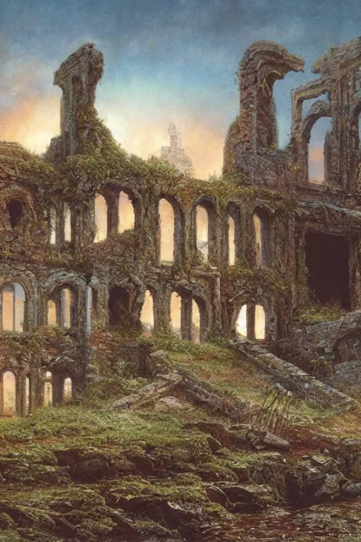 Prompt: ruins by the sea, matte painted by gustav moreau, bob eggleton