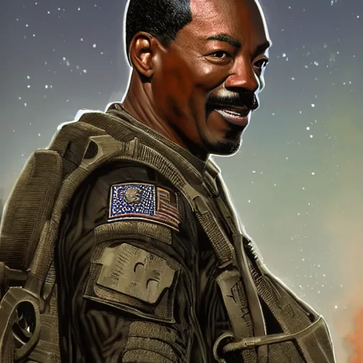 Image similar to Eddie Murphy as a navy SEAL, high resolution fantasy concept art, intricate details, soft lighting