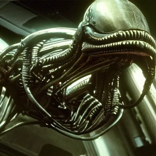 Image similar to a film still from aliens by h. r. giger, cinematic lighting, high resolution, 4 k