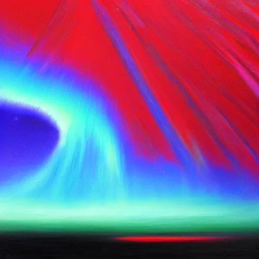 Prompt: the epic shock art painting'blue arctic void with black and red aurora borealis ', stunning masterpiece, trending on artstation