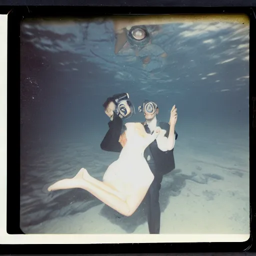 Image similar to underwater smoke formal party on the moon photo polaroid