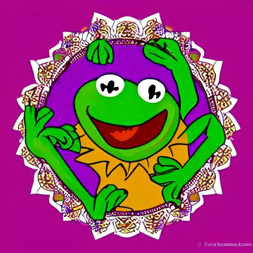 Image similar to kermit the frog mandala, high saturation, viberant