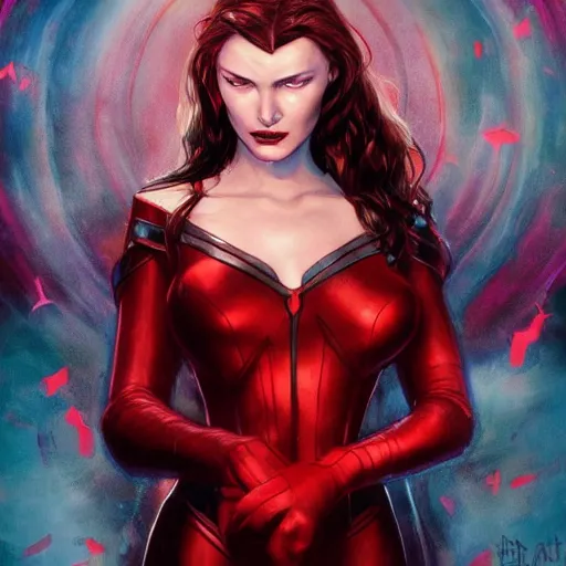 Prompt: the scarlet witch from marvel comics, artstation hall of fame gallery, editors choice, #1 digital painting of all time, most beautiful image ever created, emotionally evocative, greatest art ever made, lifetime achievement magnum opus masterpiece, the most amazing breathtaking image with the deepest message ever painted, a thing of beauty beyond imagination or words