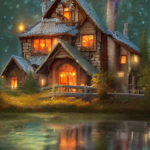 Image similar to brother grimms fairytale lakehouse fox digital art, irina french, heraldo ortega, mandy jurgens trending on artstation 8 k 1 5 0 mpx