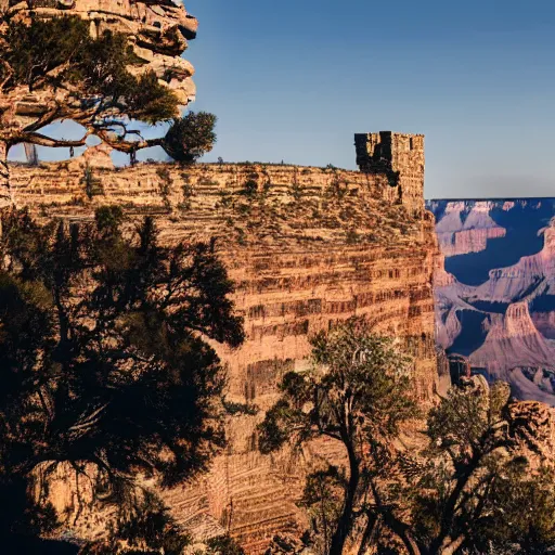 Image similar to photograph of a giant tall stone castle in the Grand Canyon