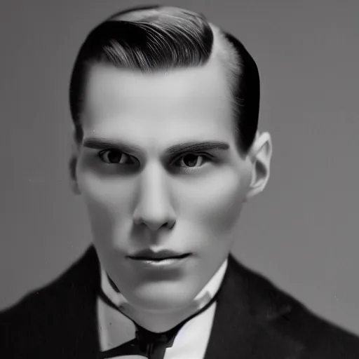 Prompt: A photograph portrait of Jerma985 with slicked back hair in the early 1920s, taken in the early 1920s, grainy, taken on a early 1900s Leica Camera, realistic, hyperrealistic, very realistic, highly detailed, very detailed, extremely detailed, detailed, digital art, trending on artstation