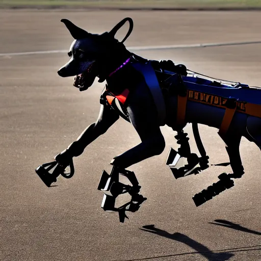 Image similar to boston dynamics dog fighting a war