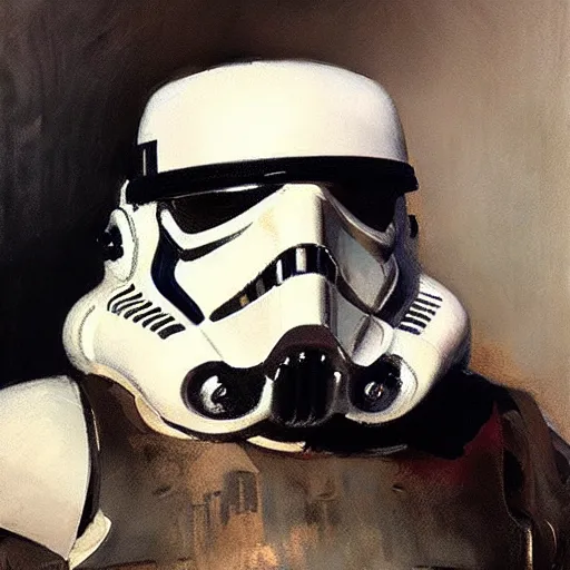 Image similar to portrait of an emotional stormtrooper, by jeremy mann, anders zorn.