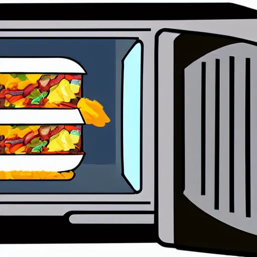 Prompt: secretary heating a burrito in the office staff room microwave, digital art, highly detailed, epic composition