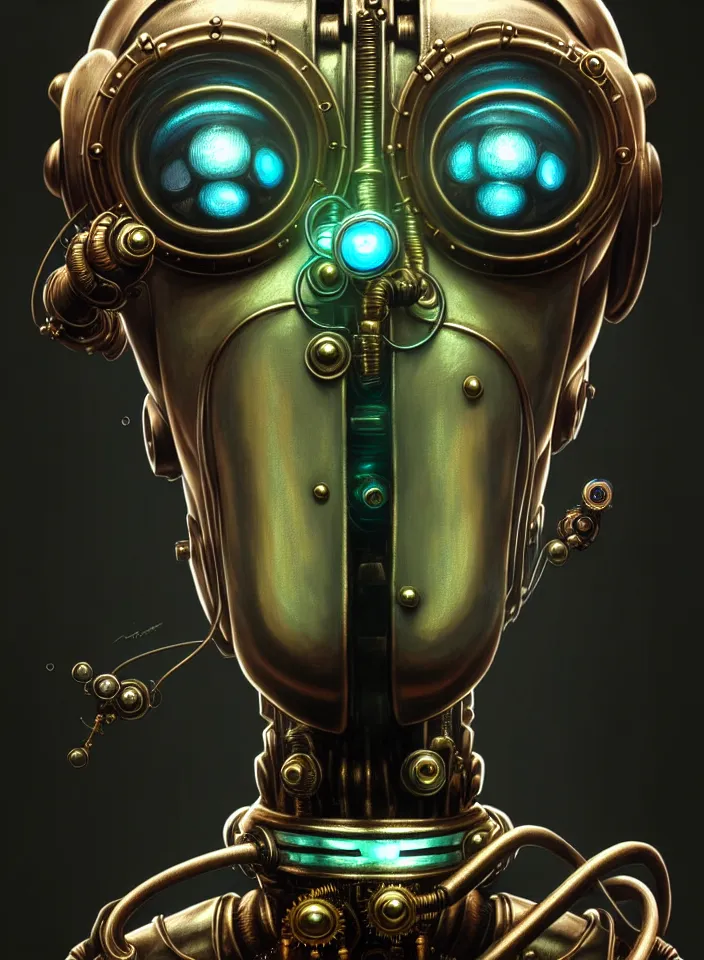 Prompt: symmetry!! close face portrait of a steampunk robot from bioshock, vintage, iridescent metal!! underwater atmosphere, intricate, serene, highly detailed, digital painting, artstation, symmetric concept art, smooth, sharp focus, illustration, art by artgerm and greg rutkowski and alphonse mucha, 8 k