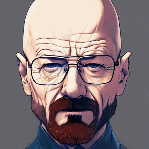 Image similar to Walter White anime portrait, mattepainting concept pixar maya engine on stylized background splash comics global illumination lighting artstation lois van baarle, ilya kuvshinov, rossdraws