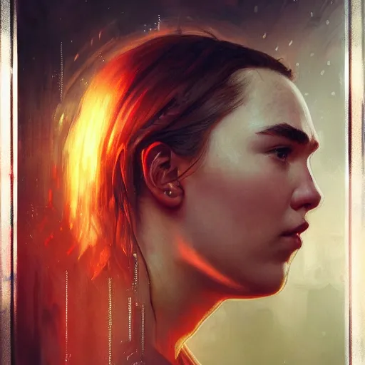 Image similar to florence pugh, hyperrealistic portrait, bladerunner street, art of elysium by jeremy mann and alphonse mucha, fantasy art, photo realistic, dynamic lighting, artstation, poster, volumetric lighting, very detailed face, 4 k, award winning