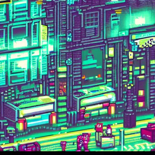 Prompt: pixel art of cyberpunk street