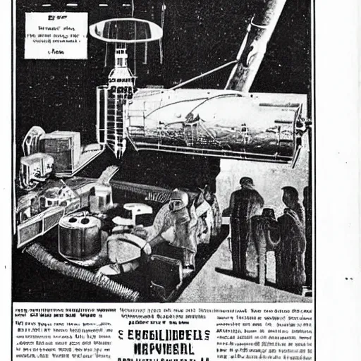 Image similar to old newspaper advertisement for asteroid mining equipment