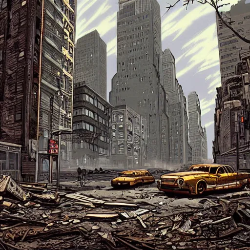 Image similar to abandoned new york city after a nuclear war, post - apocalyptic, fallout, by dan mumford, 4 k