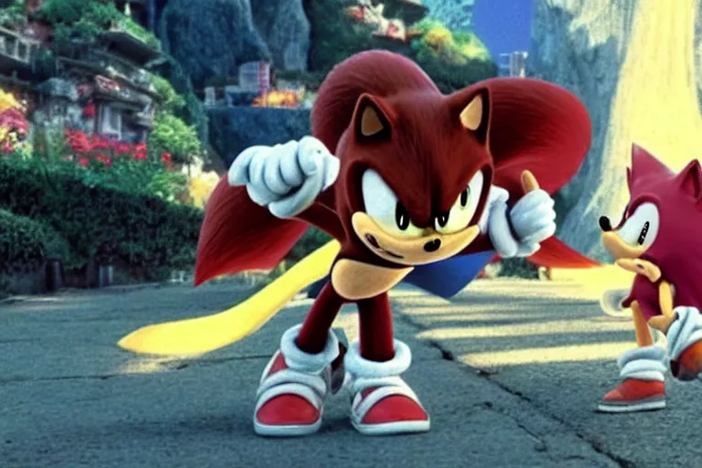 Prompt: A still of Sonic the Hedgehog in Spirited Away (2001)