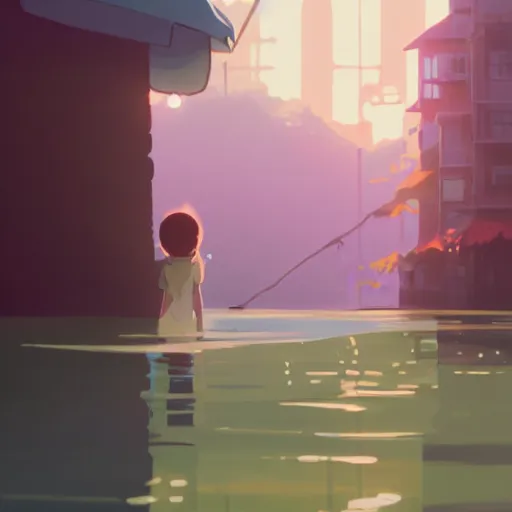 Image similar to water, water, everywhere, nor any drop to drink, detailed, cory loftis, james gilleard, atey ghailan, makoto shinkai, goro fujita, studio ghibli, rim light, exquisite lighting, clear focus, very coherent, plain background