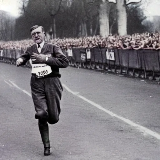 Image similar to adolf hitler running a marathon color photo