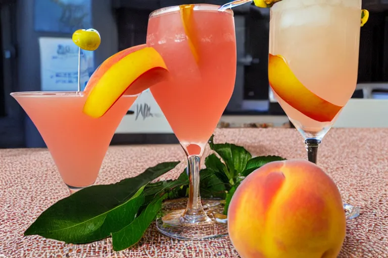 Prompt: michelin star photography of a peach and nascar cocktail, courtesy mbari,