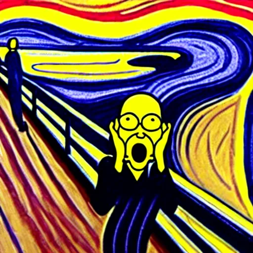 Prompt: the scream with with homer simpson by artist edvard munch