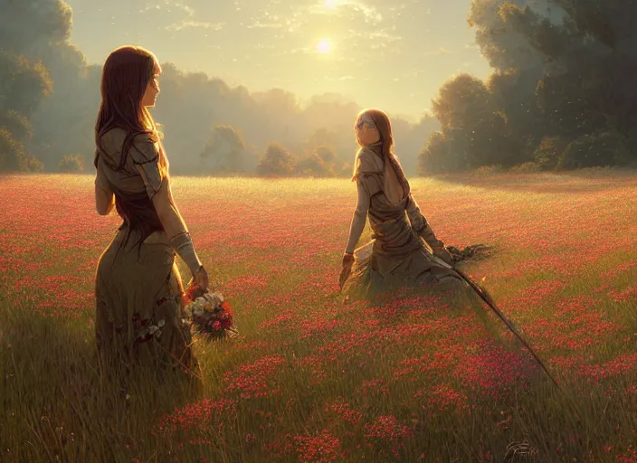 Image similar to detailed intricate digital illustration by greg rutkowski and artgerm and wlop and sanford robinson gifford ; 2 0 0 4 vehicle, beautiful meadow with colorful flowers in background ; 1 3 mm film, arri alfa anamorphic lens ; sharp focus, golden hour lighting, trending on artstation 4 k ; close view