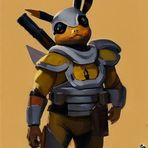 Image similar to greg manchess portrait painting of partially armored pikachu as overwatch character, medium shot, asymmetrical, profile picture, organic painting, sunny day, matte painting, bold shapes, hard edges, street art, trending on artstation, by huang guangjian, gil elvgren, ruan jia, greg rutkowski, gaston bussiere