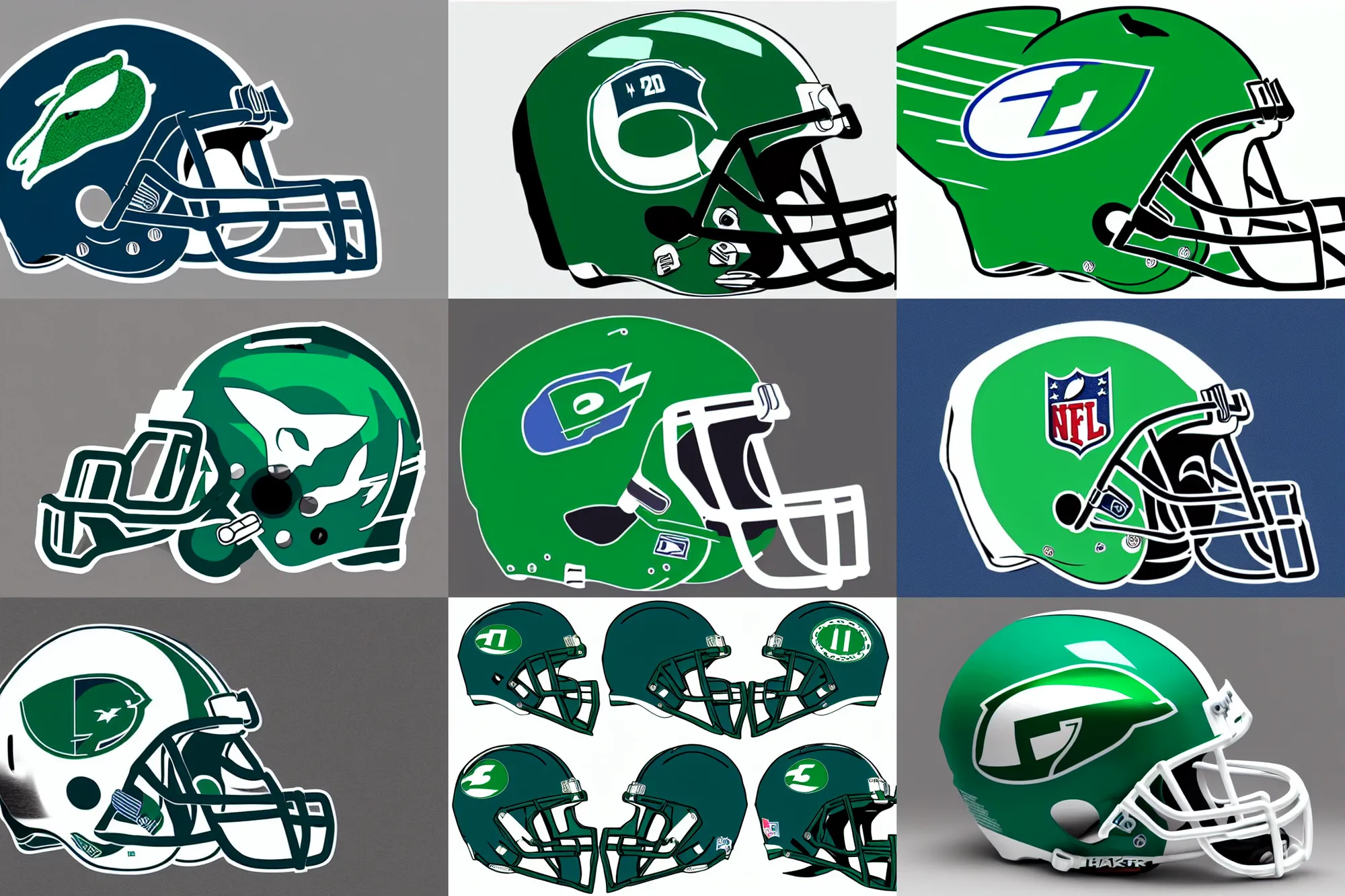 Prompt: nfl helmet design for the hartford whalers, green, blue, white, template sheet