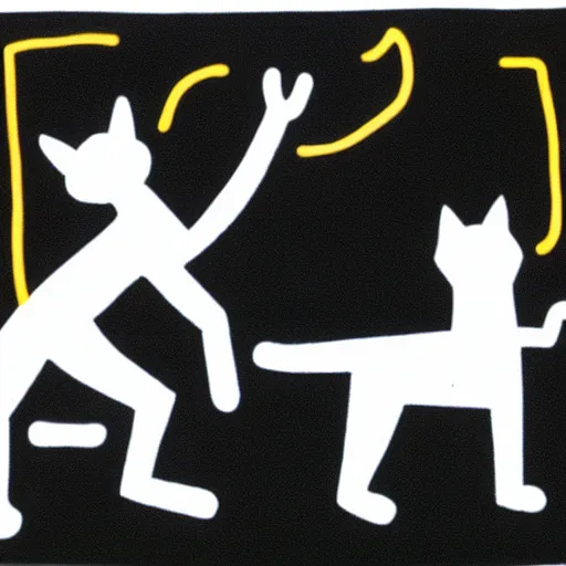 Prompt: a white dog and a black cat by keith haring