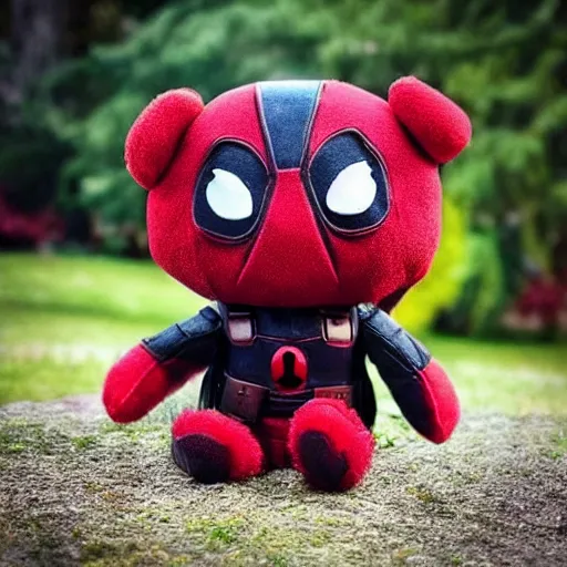 Image similar to a beautiful photo of a plushy deadpool teddy bear, trending on instagram