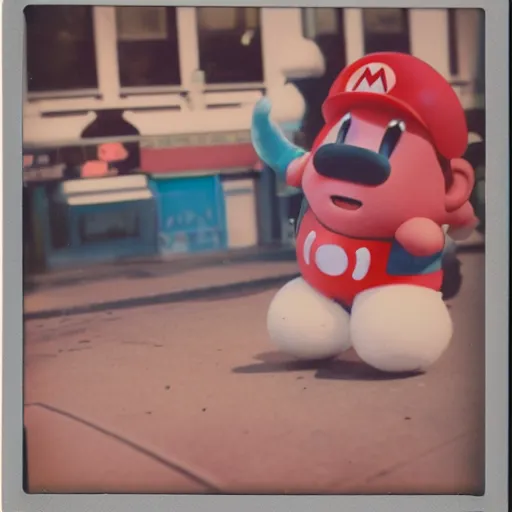 Image similar to polaroid image of the nintendo character kirby in new york city