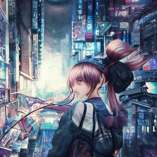 Image similar to dynamic composition, motion, ultra-detailed, incredibly detailed, a lot of details, amazing fine details and brush strokes, colorful and grayish palette, smooth, HD semirealistic anime CG concept art digital painting, watercolor oil painting of Clean and detailed post-cyberpunk sci-fi close-up schoolgirl in asian city in style of cytus and deemo, blue flame, relaxing, calm and mysterious vibes,, by a Chinese artist at ArtStation, by Huang Guangjian, Fenghua Zhong, Ruan Jia, Xin Jin and Wei Chang. Realistic artwork of a Chinese videogame, gradients, gentle an harmonic grayish colors. set in half-life 2, Matrix, GITS, Blade Runner, Neotokyo Source, Syndicate(2012), dynamic composition, beautiful with eerie vibes, very inspirational, very stylish, with gradients, surrealistic, dystopia, postapocalyptic vibes, depth of field, mist, rich cinematic atmosphere, perfect digital art, mystical journey in strange world