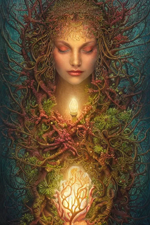 Prompt: a stunning ultra detailed underwater fantasy illustration of a goddess holding a glowing lamp, overgrown with colorful coral, by tomasz alen kopera and anna dittman, water bubbles, very detailed, deep depth of field, 5 0 mm lens, soft lighting, artstation, highly coherent, 8 k