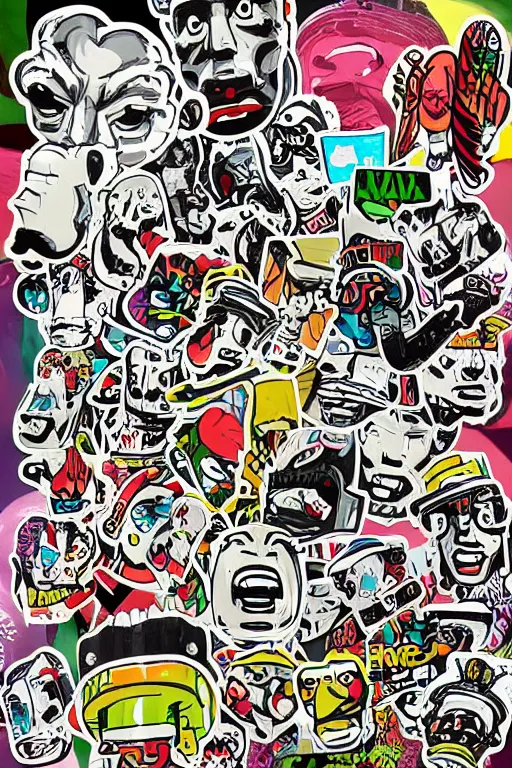 Image similar to sticker art, cronobreaker moai statue popart slap face caricature comic book illustration cartoon graffity street digital