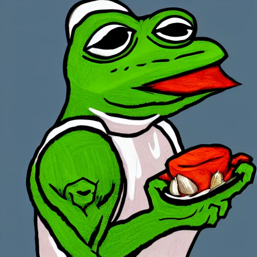 Image similar to portrait of strong pepe eats shit, concept art, trending on artstation, highly detailed, intricate, sharp focus, digital art, 8 k