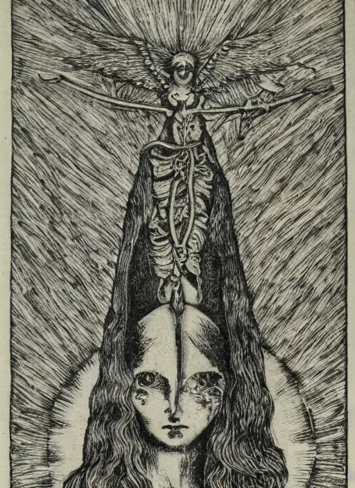 Prompt: occult art etching, very detailed, of the spirit of mercury. alchemical art, esoteric art