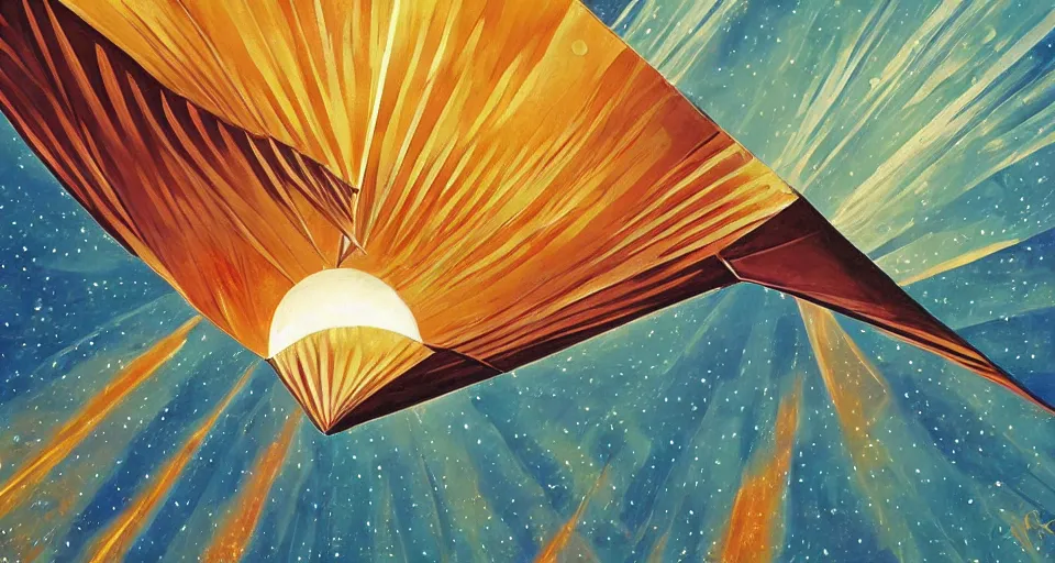 Prompt: giant solar sail, floating in space blocking the sun, art deco painting