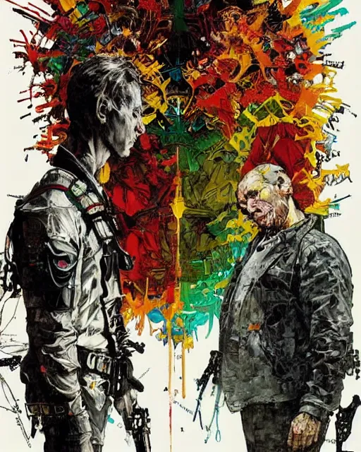 Prompt: unbelivable tension between two people, surreal, vivid colors, intricate design, painting by Alexander Mandradjiev, part by Yoji Shinkawa, part by Norman Rockwell