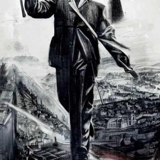 Prompt: representation of a Leonardo DiCaprio in the year 1940 illustrated by Hugh Joseph Ward