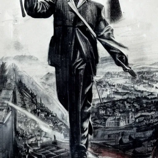 Image similar to representation of a Leonardo DiCaprio in the year 1940 illustrated by Hugh Joseph Ward